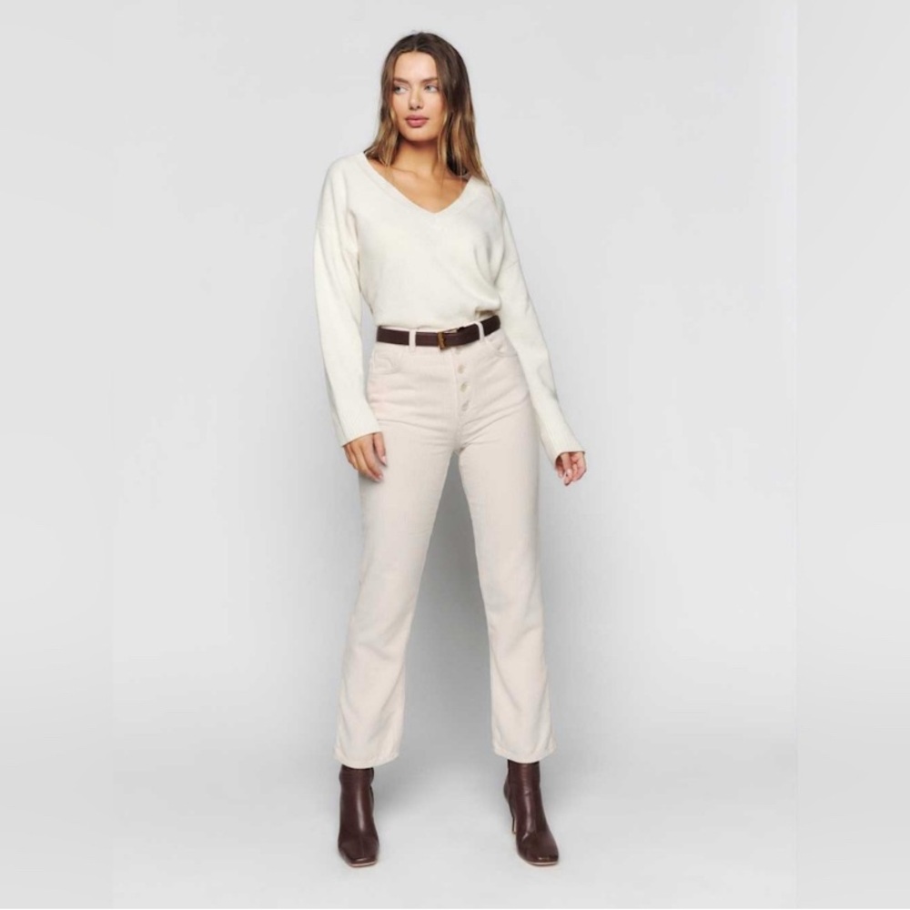 Reformation Jeans Bone Cynthia Button Fly High Rise Straight Corduroy Pants 30